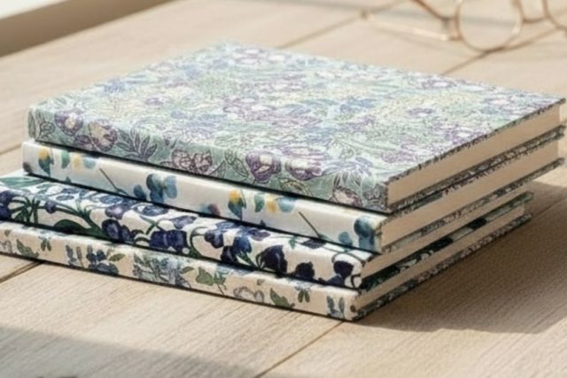 新作、リバティプリント・ブルー花柄ノート｜4種の柄でデビュー